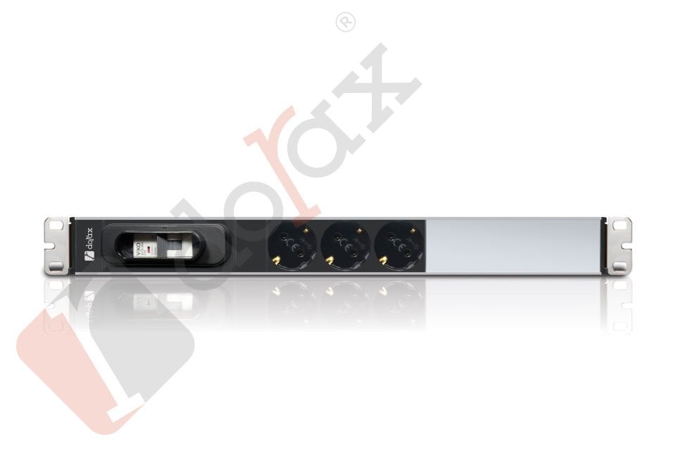 19'' 1U 3'lü Schuko Soket 1,8 Mt Kablolu Grup Priz-16A Sigortalı (DR-7951-3F)