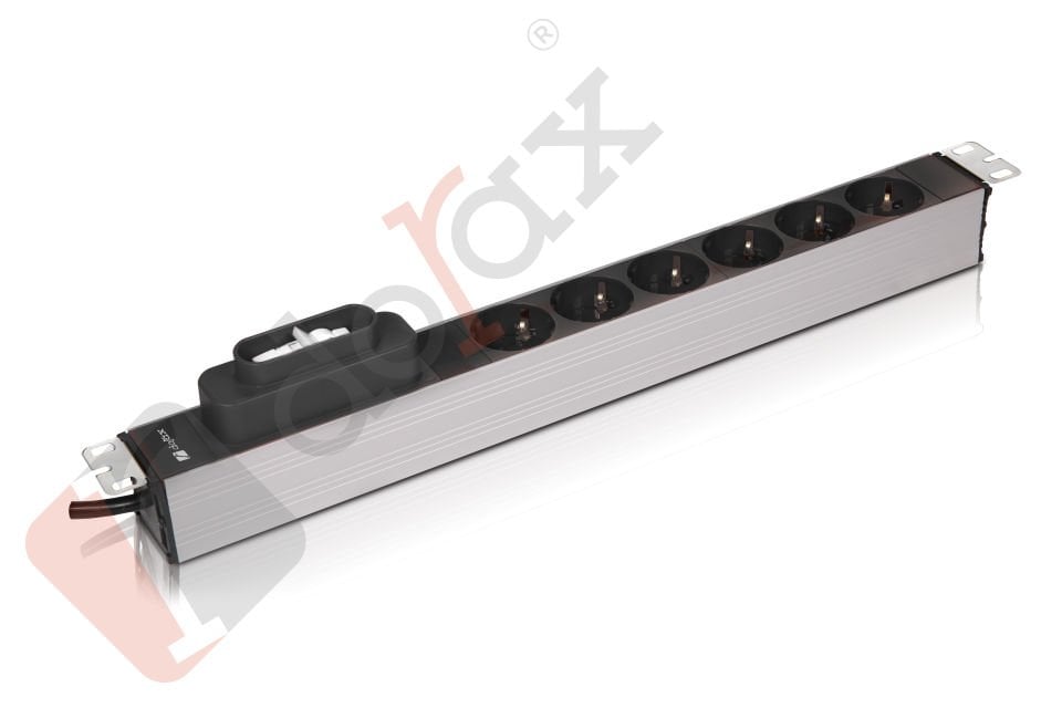 19'' 1U 6'lı Schuko Soket 1,8 Mt Kablolu Grup Priz-16A Sigortalı (DR-7951-6F)