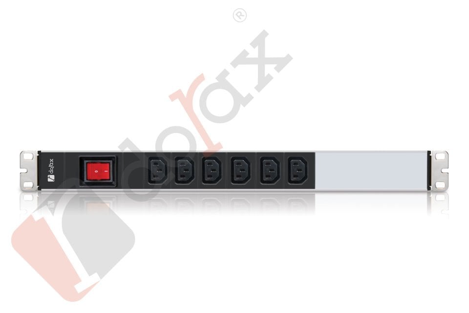 19'' 1U 6'lı C13 Soket 1,8 Mt Kablolu Grup Priz-On/Off Anahtarlı (DR-7951-6CS)
