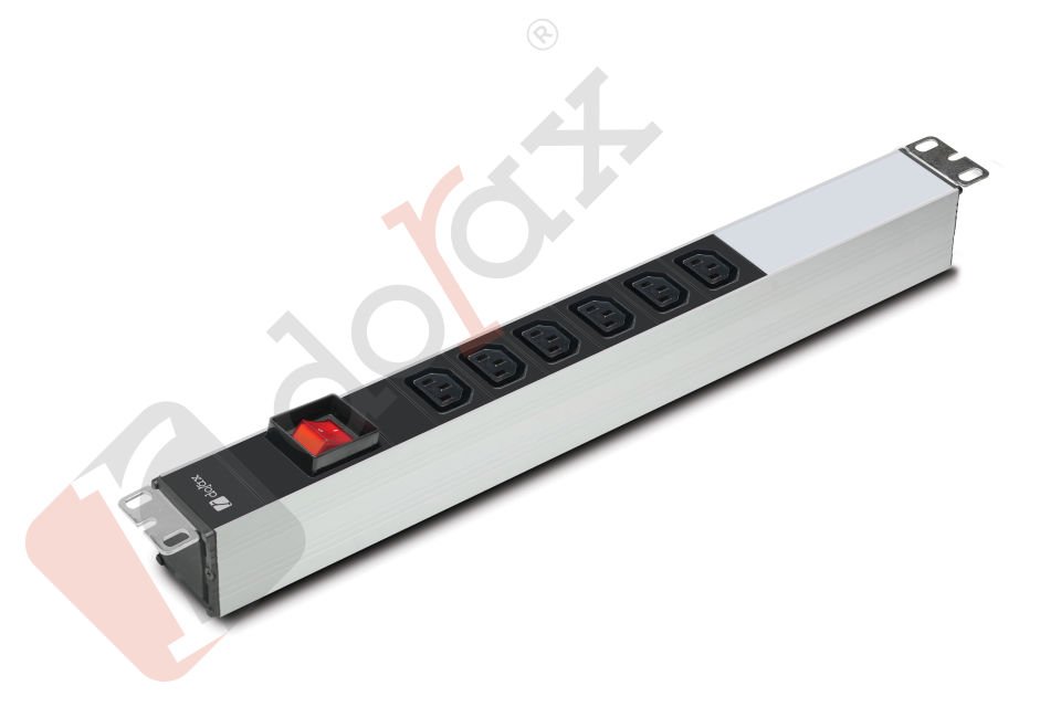19'' 1U 6'lı C13 Soket 1,8 Mt Kablolu Grup Priz-On/Off Anahtarlı (DR-7951-6CS)