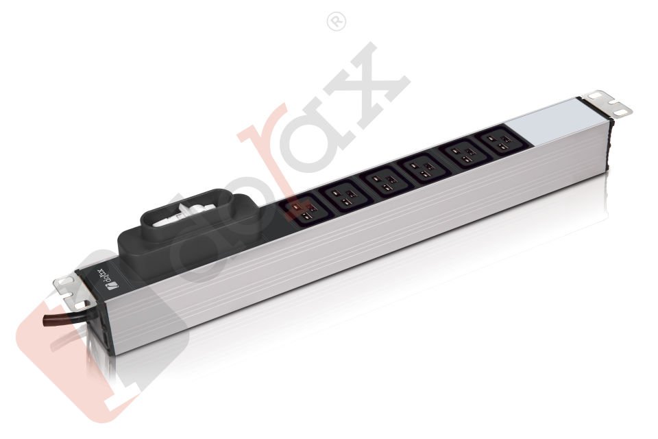 19'' 1U 6'lı C19 Soket 1,8 Mt Kablolu Grup Priz-16A Sigortalı (DR-7951-6DF)