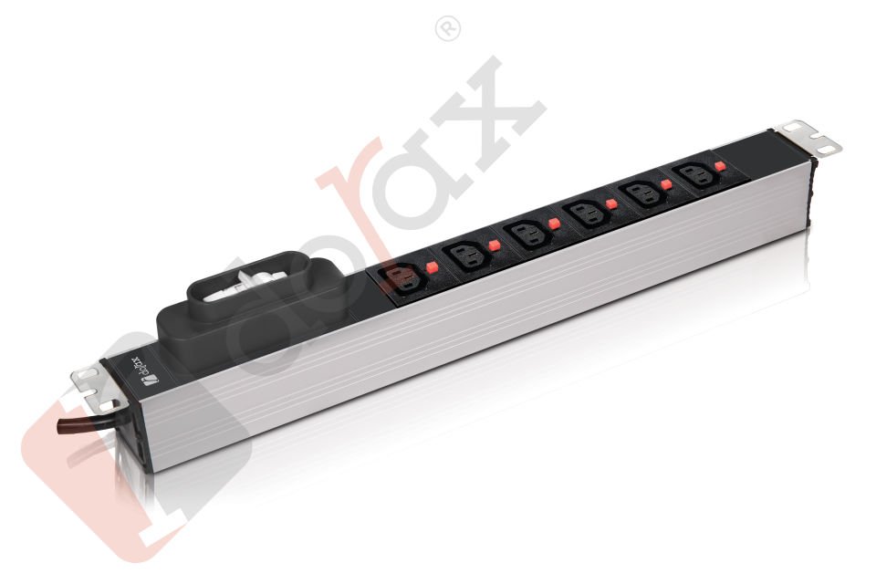 19'' 1U 6'lı Kilitli C13 Soket 1,8 Mt Kablolu Grup Priz-16A Sigortalı (DR-7951-6KCF)