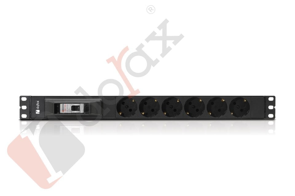 19'' 1U EKO 6'lı Schuko Soket 1,5 Mt Kablolu Grup Priz-16A Sigortalı  (DRE-7951-6F-S)